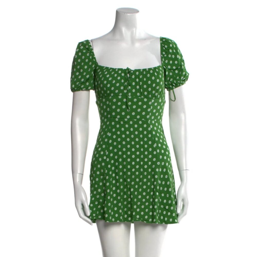 Reformation Green Floral Puff Sleeve Mini Corbin Dress in Hannah